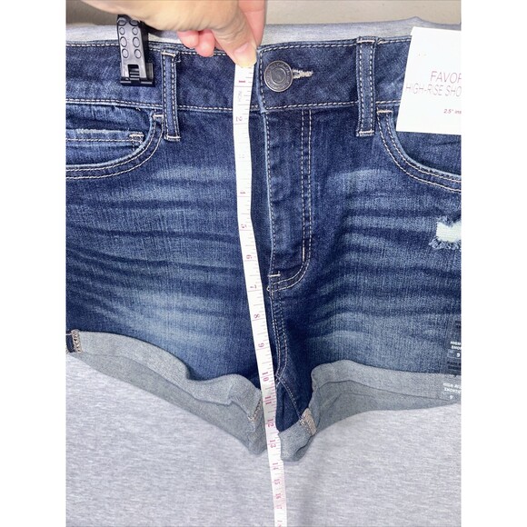 NEW SO Womens Blue Stretch Denim Distressed High Rise Shortie Shorts Size 9 BNWT - Picture 4 of 12